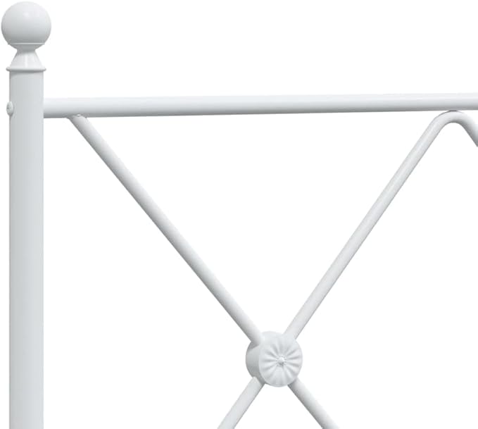 vidaXL White Metal Bed Frame with Headboard - Sturdy Support, Classic Design, Slatted, Under-Bed Storage, Assembly Required 81.5x41.3x35.6 inches