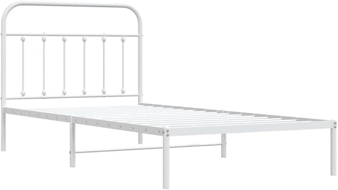 Bed Frame White Powder-Coated Steel Twin Bed Frame Rectangular headboard Bedroom Furniture for Living Room