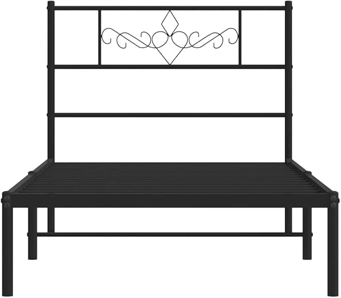 Modern Black Metal Bed Frame with Headboard | Sturdy Powder-Coated Steel Construction | Single Size 41.3" x 77.2" | Sleek Design for Adult Bedroom & Guest Room Setup