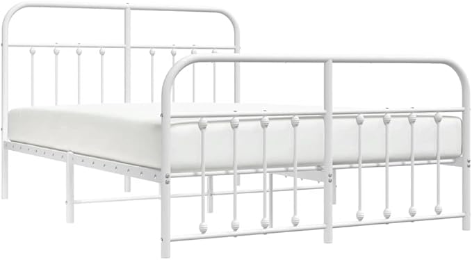 Bed Frame White Powder-Coated Steel Single Bed headboard for Living Room 53.1x74.8 in