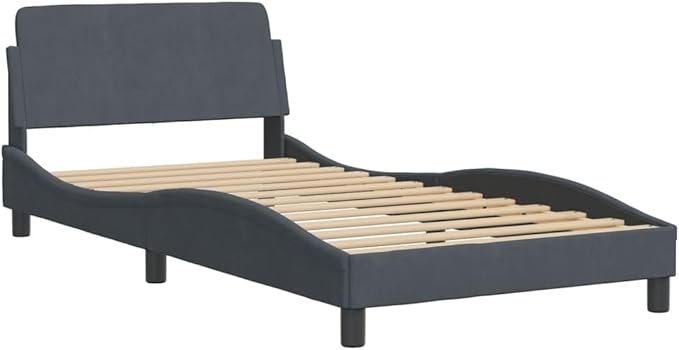 Light Gray Velvet Bed Frame with Storage, Modern Single Size Upholstered Platform for Small Spaces Dark Gray, 41.3 x 85.8 x 29.3 in