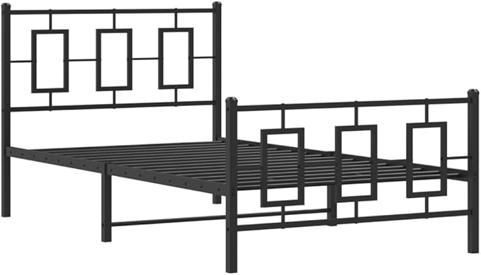 vidaXL Metal Single Bed Frame - Black Steel with Headboard/Footboard, Metal Slats, Bedroom Furniture, 39.4"x78.7" Compatibility