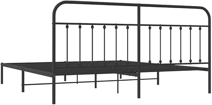 Bed Frame Black Steel Bedroom Furniture Bed Frame for Guest Room 76.0 x 80.0 in Rectangular