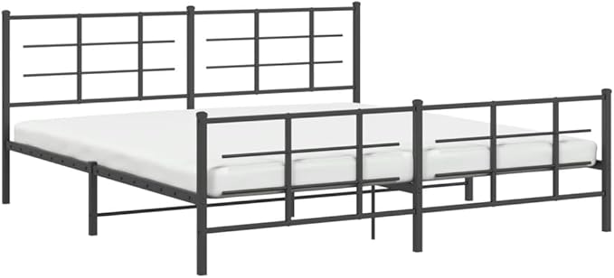 Modern Double Metal Bed Frame with Footboard and Underbed Storage, Sturdy Mattress Support Platform for Bedroom, Black Powder-Coated Finish, Space-Saving