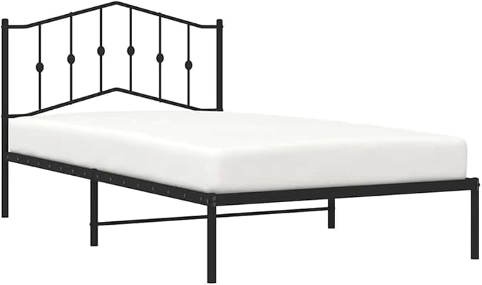 Modern Single Bed Frame with Black Powder-Coated Steel, Minimalist Design for Space Saving and Strong Metal Slats Support up to 220.5 lb, Easy Assembly and Cleaning