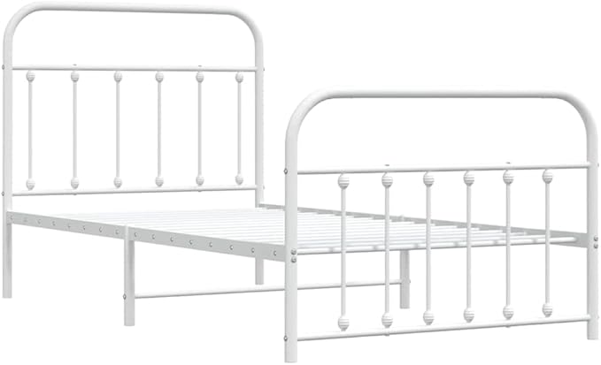 Bed Frame White Powder-Coated Steel Twin Bed Frame Rectangular Bedroom Furniture headboard for Living Room