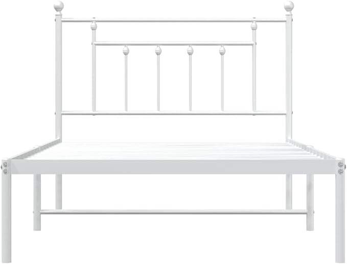 White Powder-Coated Steel Single Bed Frame Modern Platform Bed Bedroom Furniture Sturdy Mattress Support No Box Spring Needed Easy Assembly for Dorm Room Camas