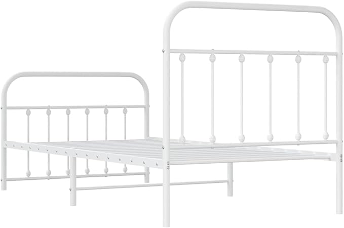 Bed Frame White Powder-Coated Steel Twin Bed Frame Rectangular Bedroom Furniture headboard for Living Room