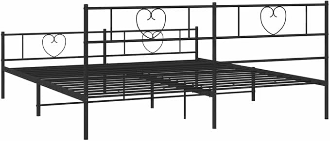 Modern Black Metal Bed Frame with Headboard and Footboard Storage, Sturdy Powder-Coated Steel Construction for Single or Double Mattress, Minimalist Design for Contemporary