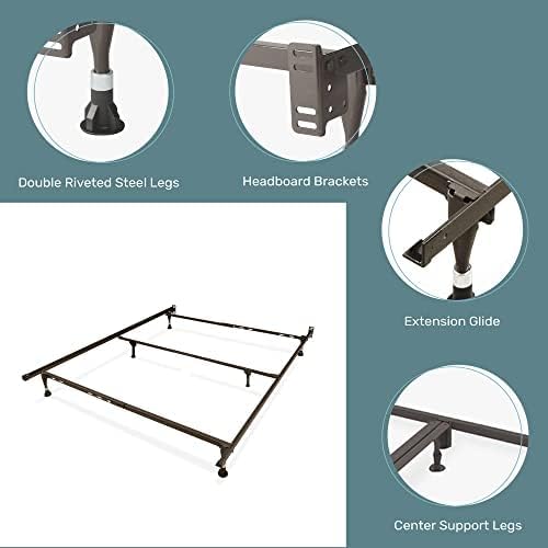 Greaton, Advanced Bed Frame with Wheels | Single Angle Iron Center Support, Re-Rolled Rail Steel, Locking Wheels on Rug Rollers, Double Riveted 6 Steel Legs, Fits California King