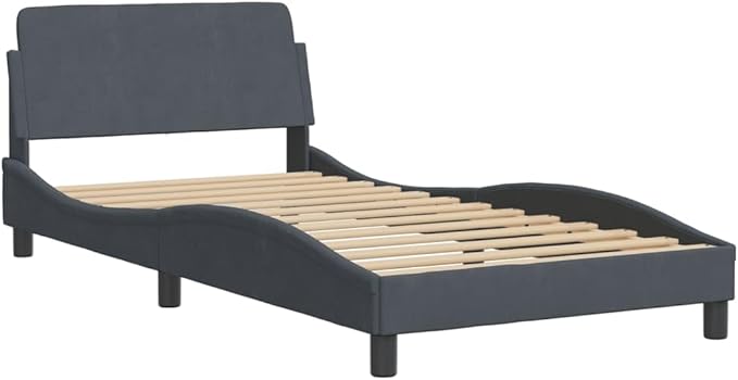 Light Gray Velvet Bed Frame with Storage, Modern Single Size Upholstered Platform for Small Spaces Dark Gray, 41.3 x 81.9 x 29.3 in