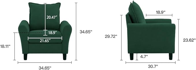 Accent Chair for Living Room, 35" Reading Chairs for Bedroom Arm Chair Modern Single Sofa Comfy Chair for Apartment, Waiting Room and Office (Green, Chair)