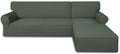 PureFit Super Stretch Sectional Couch Covers - 2 pcs Spandex Non Slip Sofa Covers with Elastic Bottom for L Shape Sectional Sofa, Great for Kids & Pets (3 Seat Sofa + 3 Seat Chaise, Greyish Green)