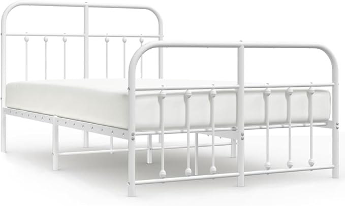 Bed Frame White Powder-Coated Steel headboard Queen Bed Frame for Living Room 47.2x74.8 in