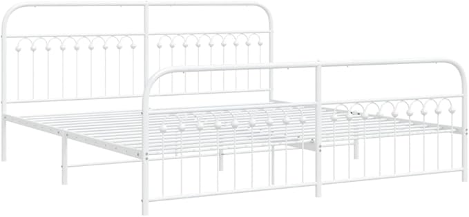 White Metal Bed Frame with Storage, Sturdy Steel Platform Base for Mattress, Modern Freestanding Design with Powder Coated Finish for Bedroom
