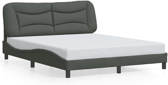 Bed Frame Dark Grey Polyester Queen Decorative Inlays Bed Frame Bed for Hotel Bedroom