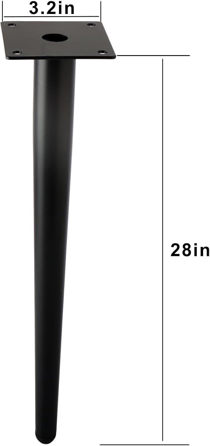 Straight Furniture Table Legs 28 Inch, Round Tapered Metal Furniture Legs Black, Modern Dresser Cabinet Sofa Support Feet Replacement, Set of 4