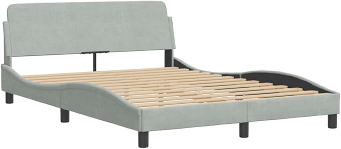 Light Gray Velvet Bed Frame with Storage, Modern Single Size Upholstered Platform for Small Spaces Light Gray, 55.9 x 81.9 x 29.3 in