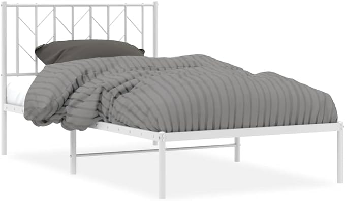Bed Frame White Steel Single Bed Frame Rectangular Frame for Bedroom