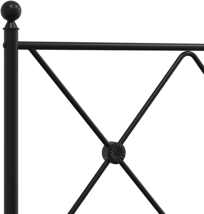 vidaXL Metal Bed Frame with Headboard - Black Powder-Coated Steel, 39.4"x78.7" Mattress Support, Bedroom Furniture for Modern Decor