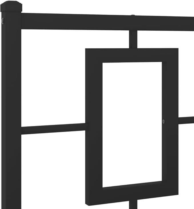 vidaXL Black Metal Double Bed Frame with Headboard - Sturdy Steel Bedroom Furniture, 81.5x61.4x35.8 Inches, Modern Design, Storage Underneath, Easy Assembly