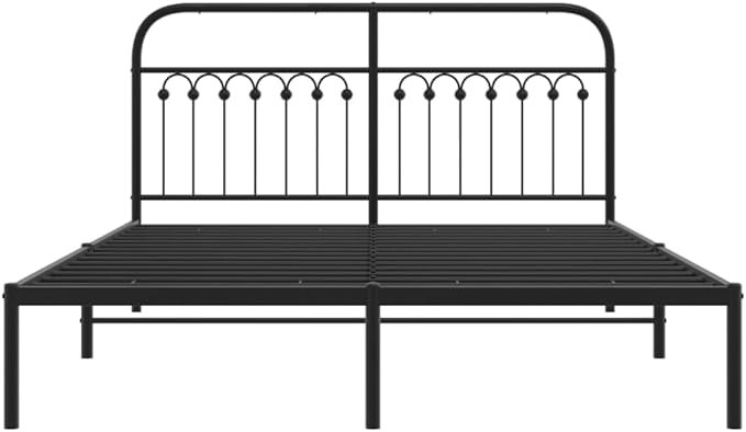 King Size Metal Bed Frame with Headboard, Sturdy Steel Construction, Matte Black Finish for Modern Bedroom Decor, Breathable Slats for Enhanced Airflow and