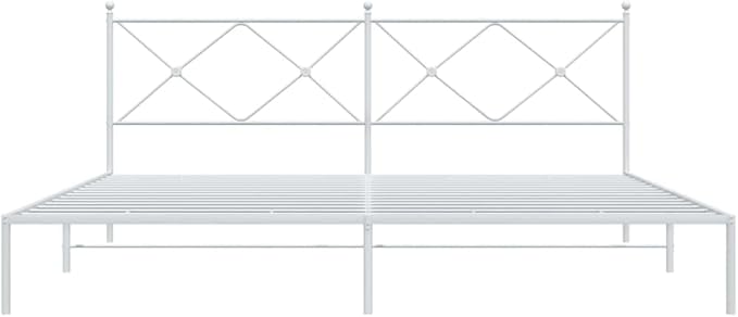 vidaXL Modern King Metal Bed Frame with Headboard - Steel Construction, White, 76"x79.9" - Bedroom Furniture for Enhanced Mattress Support