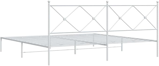 Modern Rectangular Metal Bed Frame with Headboard, White Powder-Coated Steel Design for Bedroom, Durable Storage Solution with Breathable Material, Fits Two People, Easy