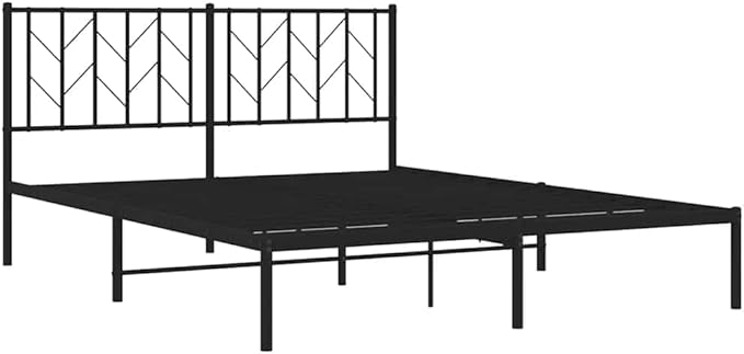 Bed Frame Black Powder-Coated Steel King Bed Frame Rectangular Easy Assembly for Bedroom
