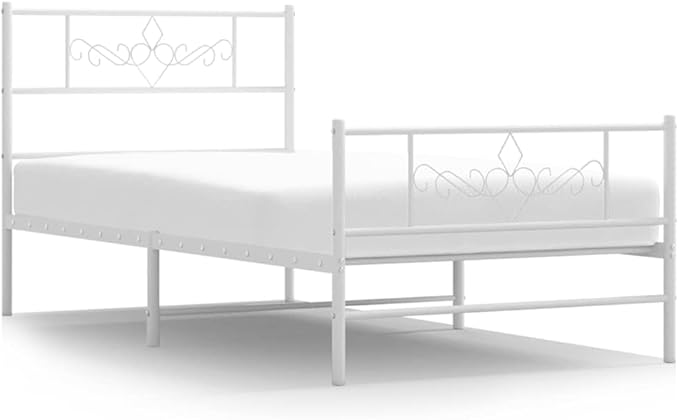 Modern Single Metal Bed Frame with White Finish, Sturdy Steel Construction for Bedroom, Easy Assembly, Compact Size 39.4" x 78.7" for Guest Room or Small Space