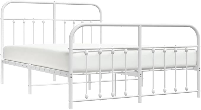 Bed Frame White Steel Bed headboard for Living Room 59 x 79 in Durable Frame