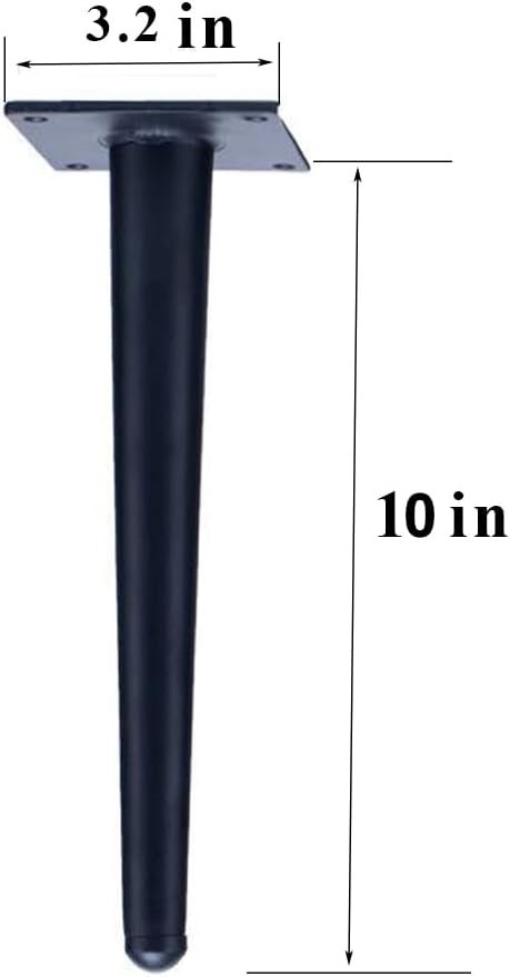 Straight Furniture Table Legs 10 Inch, Round Tapered Metal Furniture Legs Black, Modern Dresser Cabinet Sofa Support Feet Replacement, Set of 4