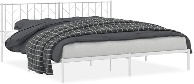 Bed Frame White Steel Double Bed Frame Rectangular Frame for Bedroom