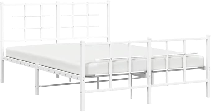 Modern Metal Bed Frame with White Finish, Sturdy Steel Construction for Double Mattress, Minimalist Design Fits Any Bedroom Decor, Easy Assembly Included
