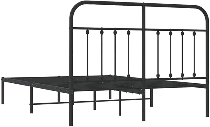 Bed Frame Black Steel Bed Frame Bedroom Furniture for Guest Room 55.1x78.7 in Metal Rectangular