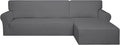 PureFit Super Stretch Sectional Couch Covers - 2 pcs Spandex Non Slip Sofa Covers with Elastic Bottom for L Shape Sectional Sofa Couch, Great for Kids & Pets (3 Seat Sofa + 2 Seat Chaise, Gray)