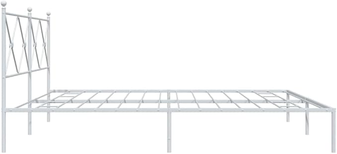 vidaXL Modern King Metal Bed Frame with Headboard - Steel Construction, White, 76"x79.9" - Bedroom Furniture for Enhanced Mattress Support