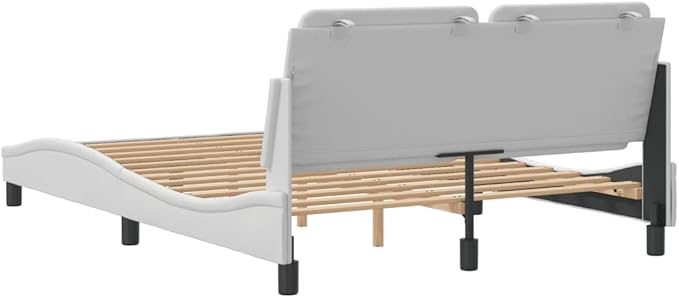 Bed Frame White Modern Faux Leather Bed Frame with Headboard, Sturdy Single Mattress Support for Bedroom