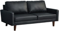 Pemberly Row Modern PU Leather Sofa Couch with Wooden Legs – Black, 70 Inch Upholstered Sofa, High-Density Cushion, Straight Arm Design for Living Room, Apartment or Office