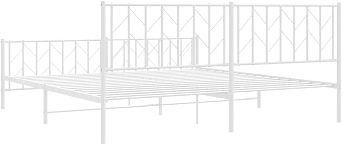Bed Frame White Steel Full Bed Frame Rectangular Modern Adult for Bedroom