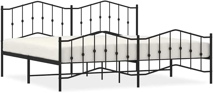 Modern Metal Bed Frame with Footboard, Black Powder-Coated Steel Platform Bed with Underbed Storage Space, 76 x 79.9 Inches, Durable and Stylish for Master or Guest Bedroom