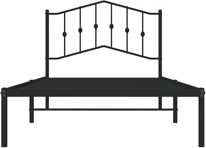 Twin Bed Frame with Headboard, Sturdy Steel Structure for Adults, Modern Black Finish, Underbed Storage Space, Durable Indoor Bedroom Furniture