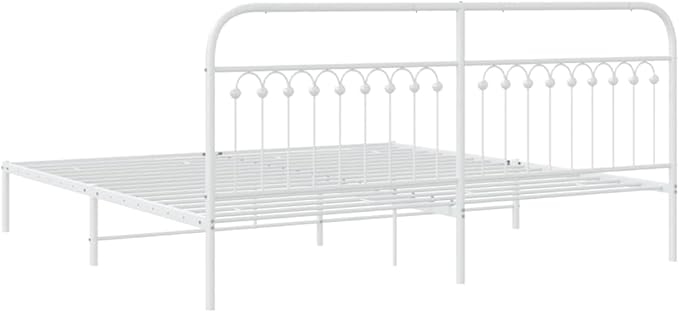White Metal Bed Frame with Headboard, Sturdy Steel Construction and Minimalist Design for Bedroom or Guest Room, Easy Assembly with Included Tools