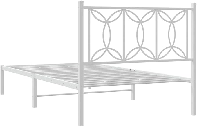 White Steel Bed Frame Single Modern Headboard Platform Mattress Base, 39.4 x 78.7 Inch Sleeping Area, Durable Heavy Duty 440 Lbs Capacity Underbed Storage Space for Bedroom