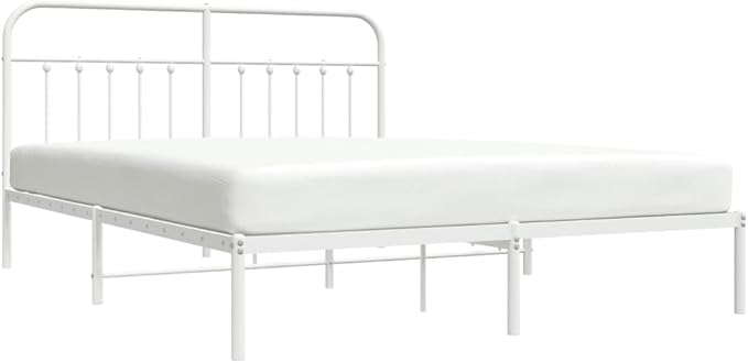 Bed Frame White Powder-Coated Steel Double Bed headboard for Guest Room 70.9x78.7 in Rectangular