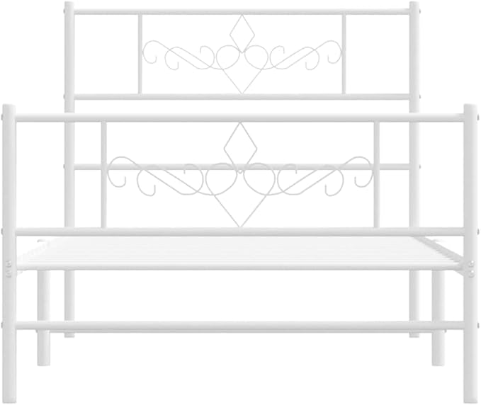 Modern Single Metal Bed Frame with White Finish, Sturdy Steel Construction for Bedroom, Easy Assembly, Compact Size 39.4" x 78.7" for Guest Room or Small Space