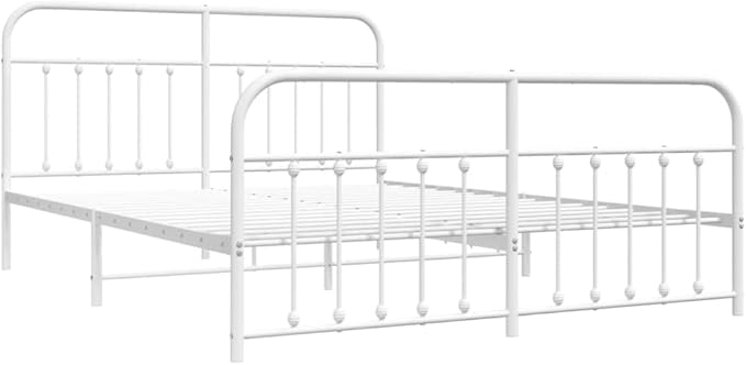 Bed Frame White Powder-Coated Steel Bedroom Furniture Single Bed for Living Room 70.9x78.7 in Super King