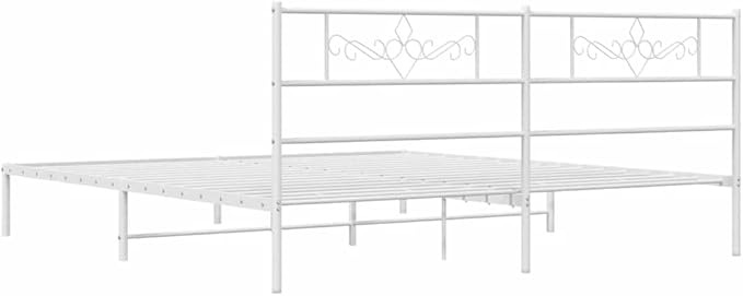 Modern White Metal Bed Frame with Sturdy Powder-Coated Steel Construction for Full Mattress Support up to 661 lbs Capacity, Compact Space-Saving Design and Easy Assembly
