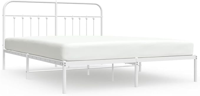 Bed Frame White Powder-Coated Steel Double Bed headboard for Guest Room 70.9x78.7 in Rectangular