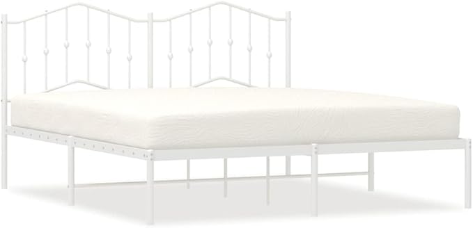 Modern White Metal Bed Frame with Steel Structure, Contemporary Design for Bedroom, Sleek Finish and Durable Support for Couples or Guest Rooms